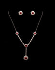 SILVER RED STONE EARRINGS WITH NECK CHAIN
