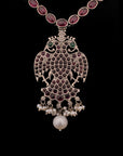 SILVER OXIDISED GANDABERUNDA SHORT NECKLACE