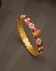 RUBY WHITE STONE FLORAL BANGLES