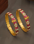 RUBY WHITE STONE FLORAL BANGLES