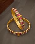 RUBY WHITE STONE FLORAL BANGLES