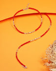 RED BEADS SILVER ANKLETS