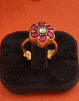 PINK FLORAL KUNDAN RING