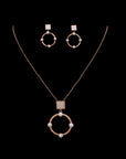 SILVER ROSE GOLD PEARL CIRCLE EARRINGS WITH NECKCHAIN