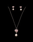 SILVER HEART EARRINGS WITH NECK CHAIN
