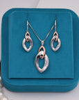 SILVER ROSE GOLD OVAL EARRINGS WITH NECK CHAIN