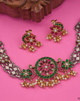 OXIDISED FLORAL PEACOCK CHOKER SET