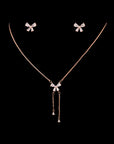 SILVER ROSE GOLD BOW EARRINGS WITH NECK CHAIN