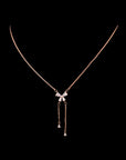 SILVER ROSE GOLD BOW EARRINGS WITH NECK CHAIN