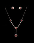 SILVER RED STONE EARRINGS WITH NECK CHAIN