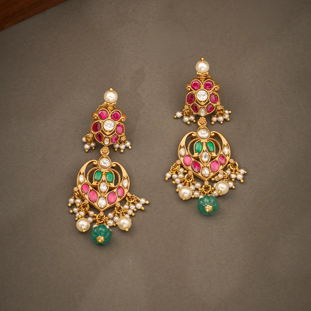 ANTIQUE RUBY FLORAL PEARL DROP EARRINGS