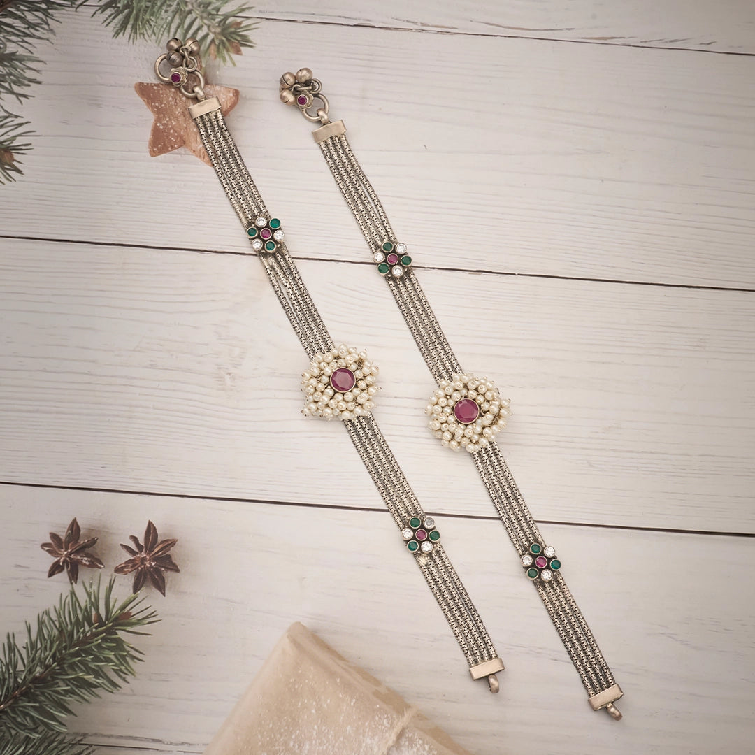 ROYAL RUBY PEARL ANTIQUE SILVER ANKLET