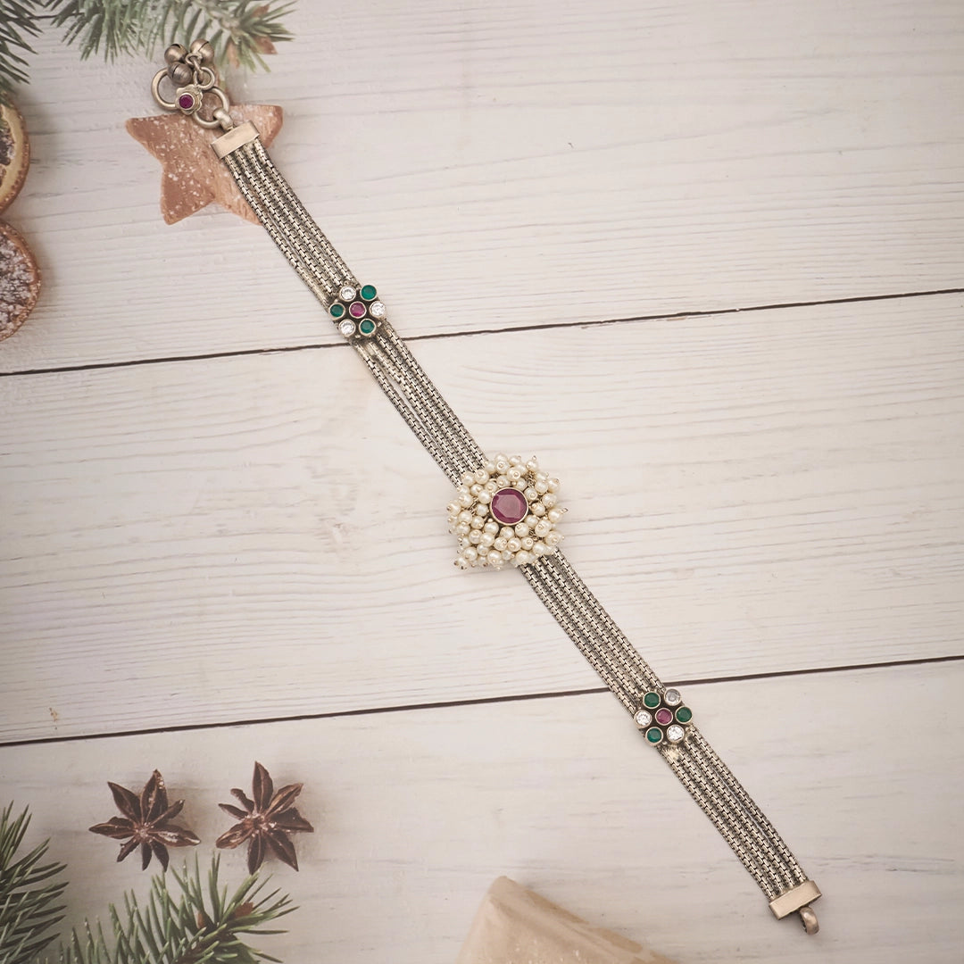 ROYAL RUBY PEARL ANTIQUE SILVER ANKLET