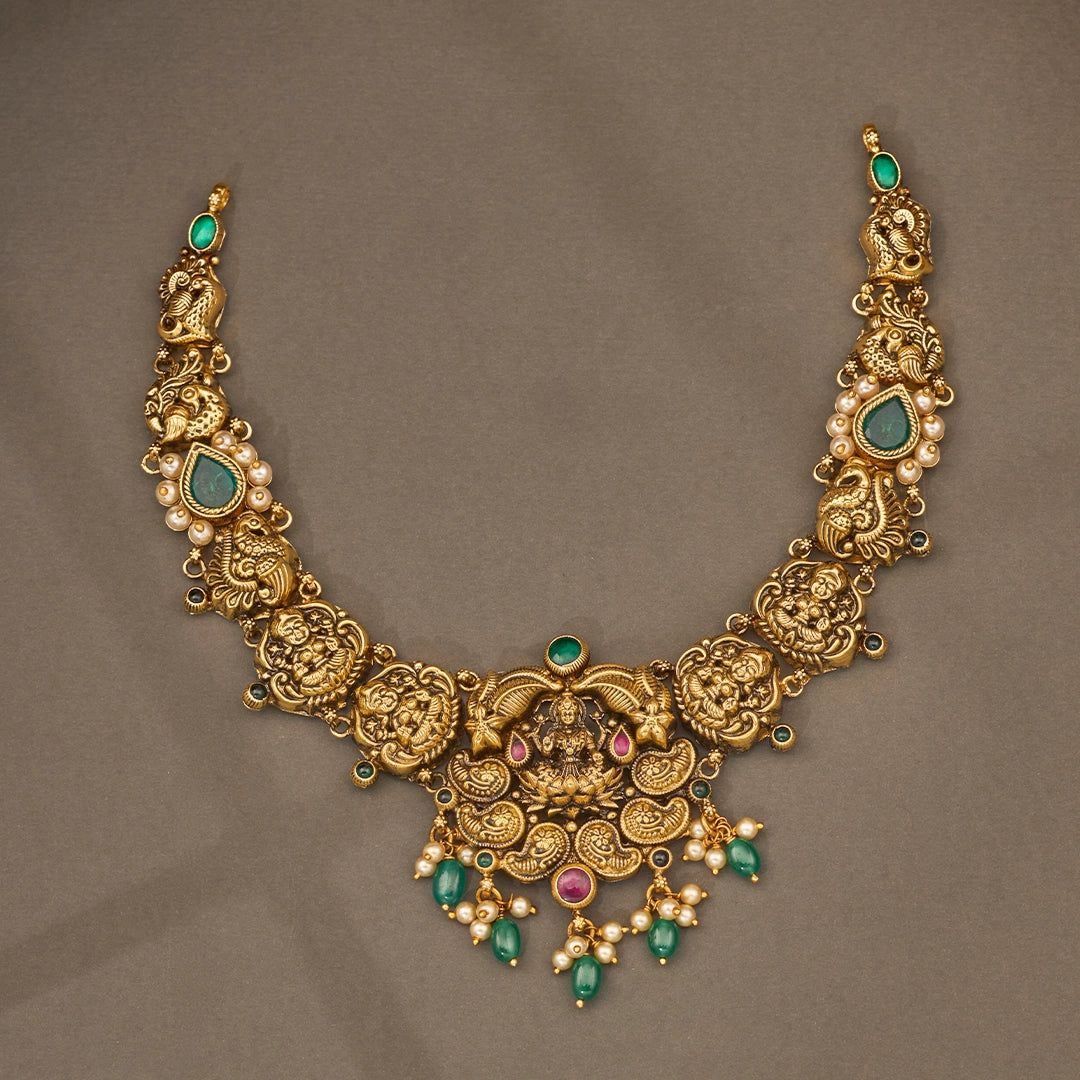EMERALD LAKSHMI NAKSHI NECKLACE