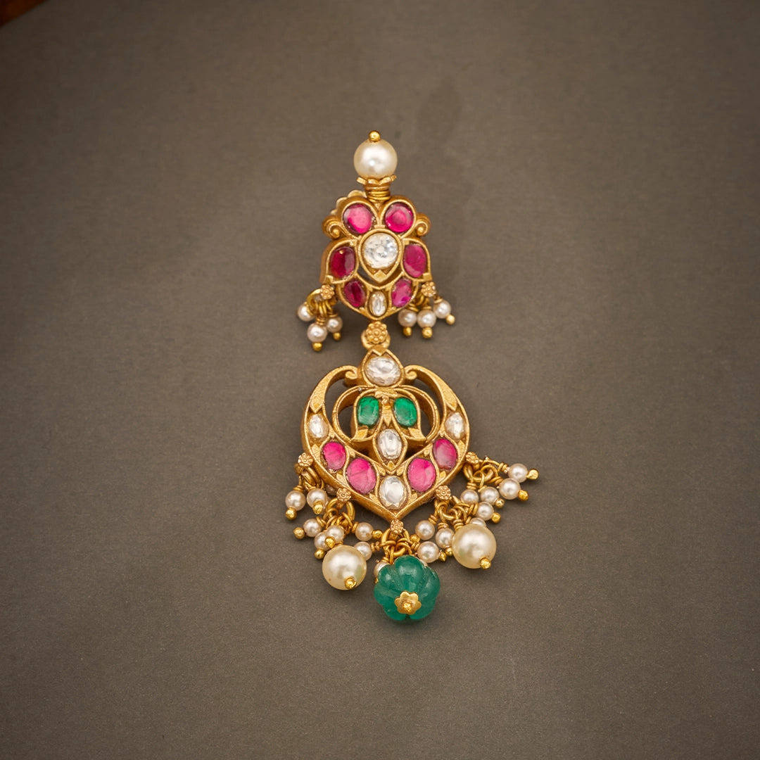ANTIQUE RUBY FLORAL PEARL DROP EARRINGS
