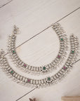 SILVER LEAF EMERALD ANKLET