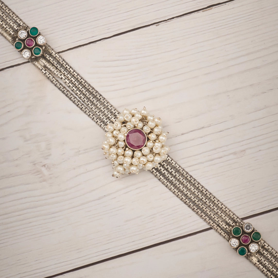 ROYAL RUBY PEARL ANTIQUE SILVER ANKLET