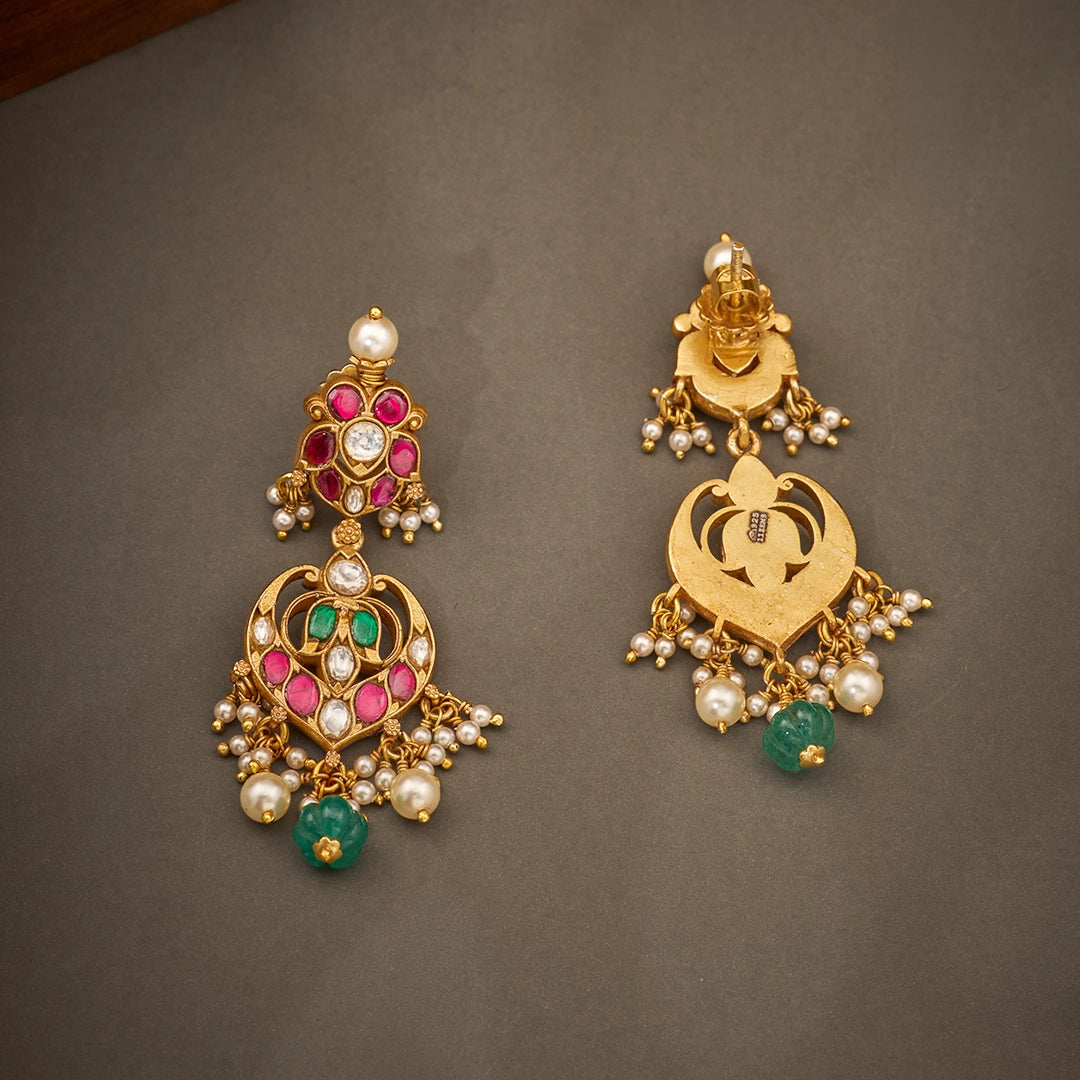 ANTIQUE RUBY FLORAL PEARL DROP EARRINGS