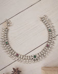 SILVER LEAF EMERALD ANKLET