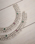 SILVER LEAF EMERALD ANKLET