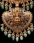 SILVER TRADITIONAL LAKSHMI HAAR WITH EMERALD DROPS