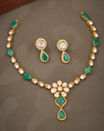EMERALD POLKI FLORAL NECKLACE SET