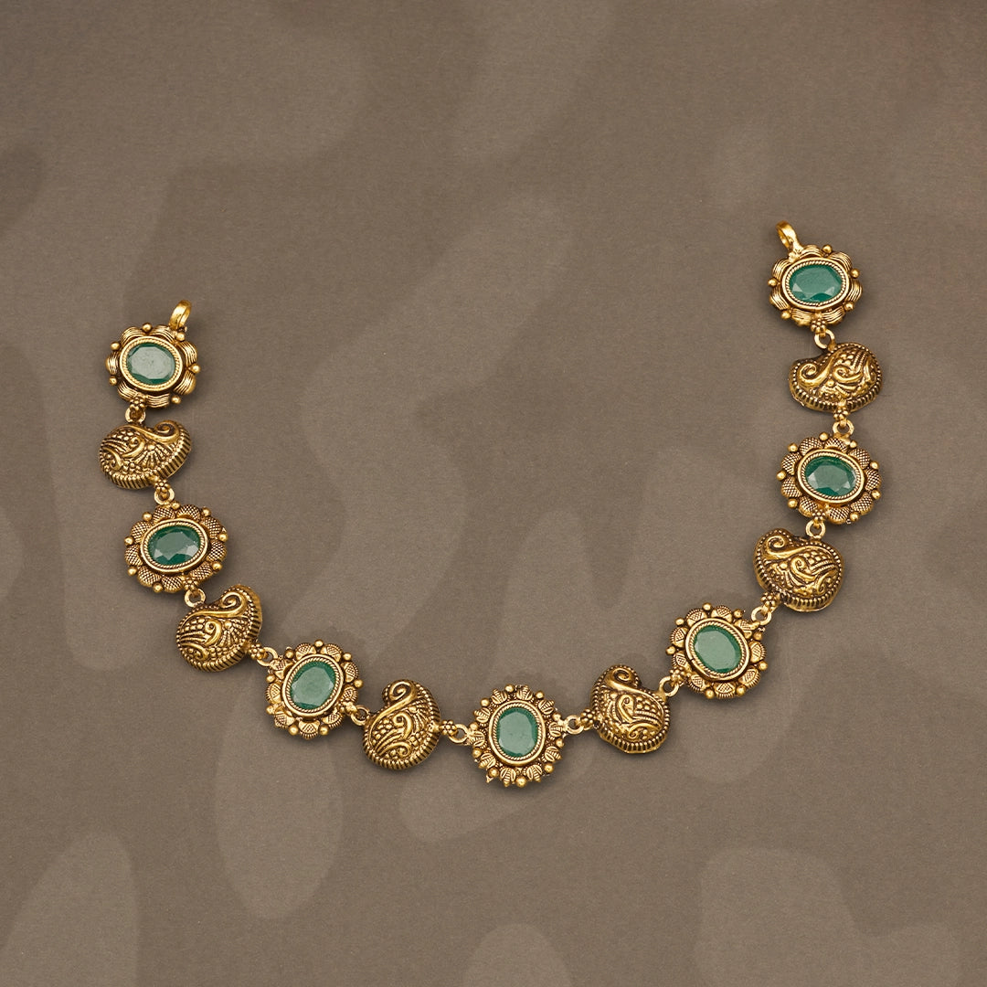 EMERALD ANTIQUE LEAF NECKLACE