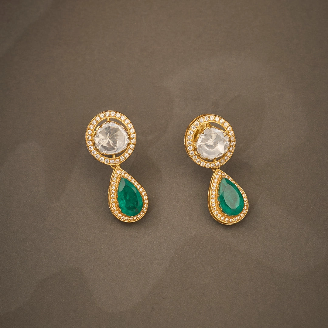 EMERALD POLKI FLORAL NECKLACE SET