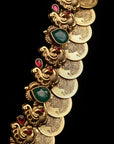 SILVER LAKSHMI KASU HAAR WITH EMERALD STONE