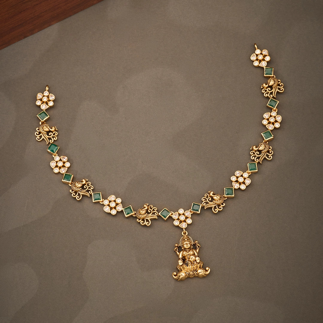 LAKSHMI GREEN STONE TEMPLE NECKLACE SET