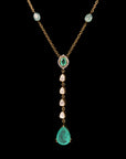 SILVER Y-NECKLACE WITH GREEN STONE