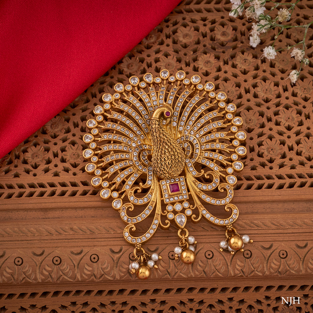 STONE STUDDED PEACOCK PENDANT
