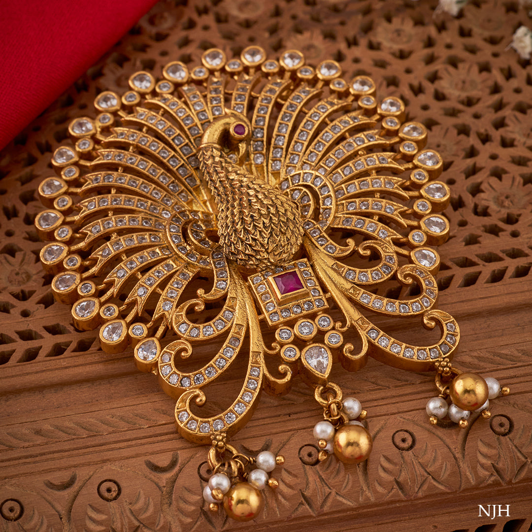 STONE STUDDED PEACOCK PENDANT