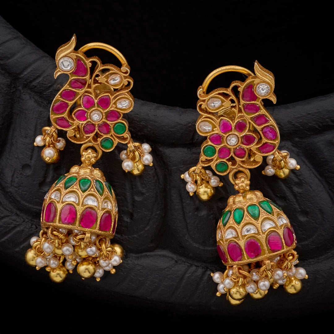 MAYURA RUBY EMERALD JHUMKAS