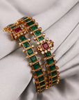 SILVER EMERALD STONE BANGLES