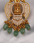 SILVER ANTIQUE LAKSHMI PEACOCK PENDANT WITH EMERALD DROPS