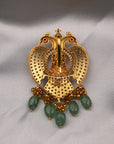 SILVER ANTIQUE LAKSHMI PEACOCK PENDANT WITH EMERALD DROPS