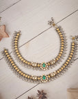 ANTIQUE GOLD-TONE EMERALD ANKLET