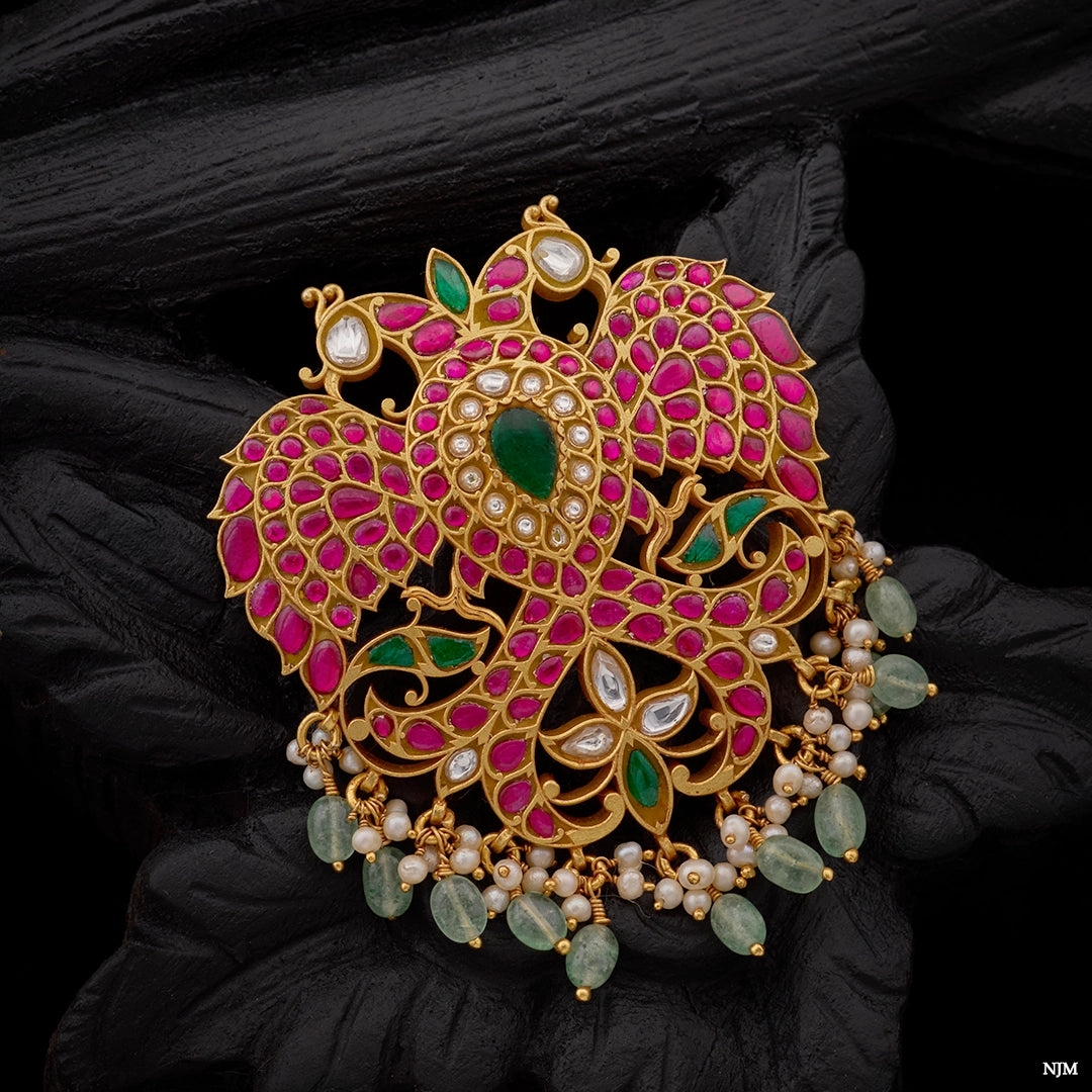 KUNDAN PEACOCK BLOOM PENDANT