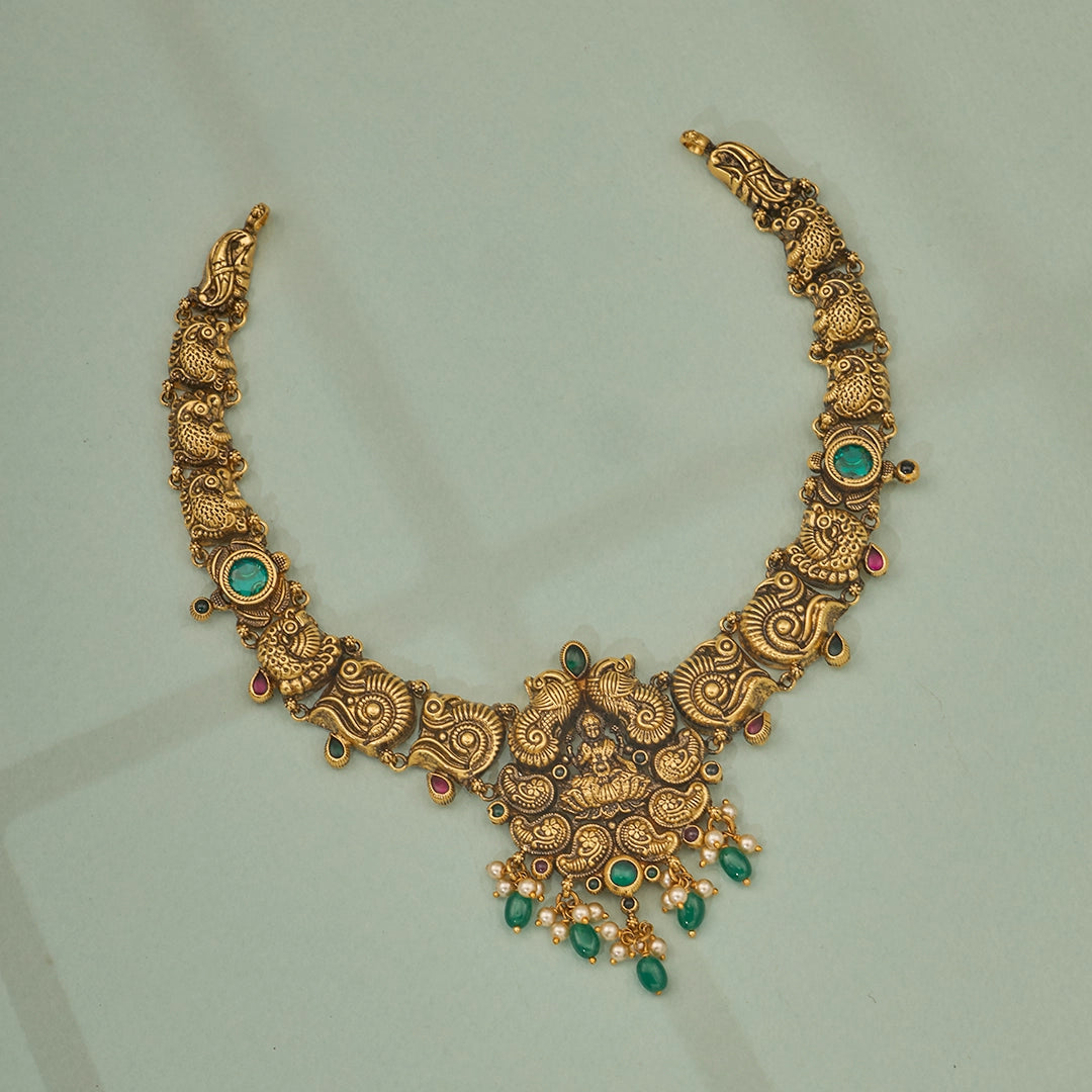 ANTIQUE PEACOCK MOTIF LAKSHMI NECKLACE