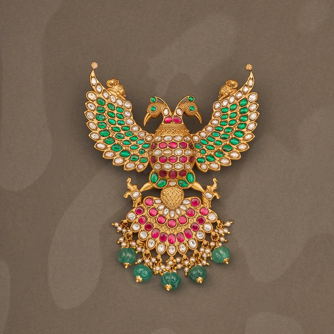 GREEN KUNDAN GANDABERUNDA PENDANT