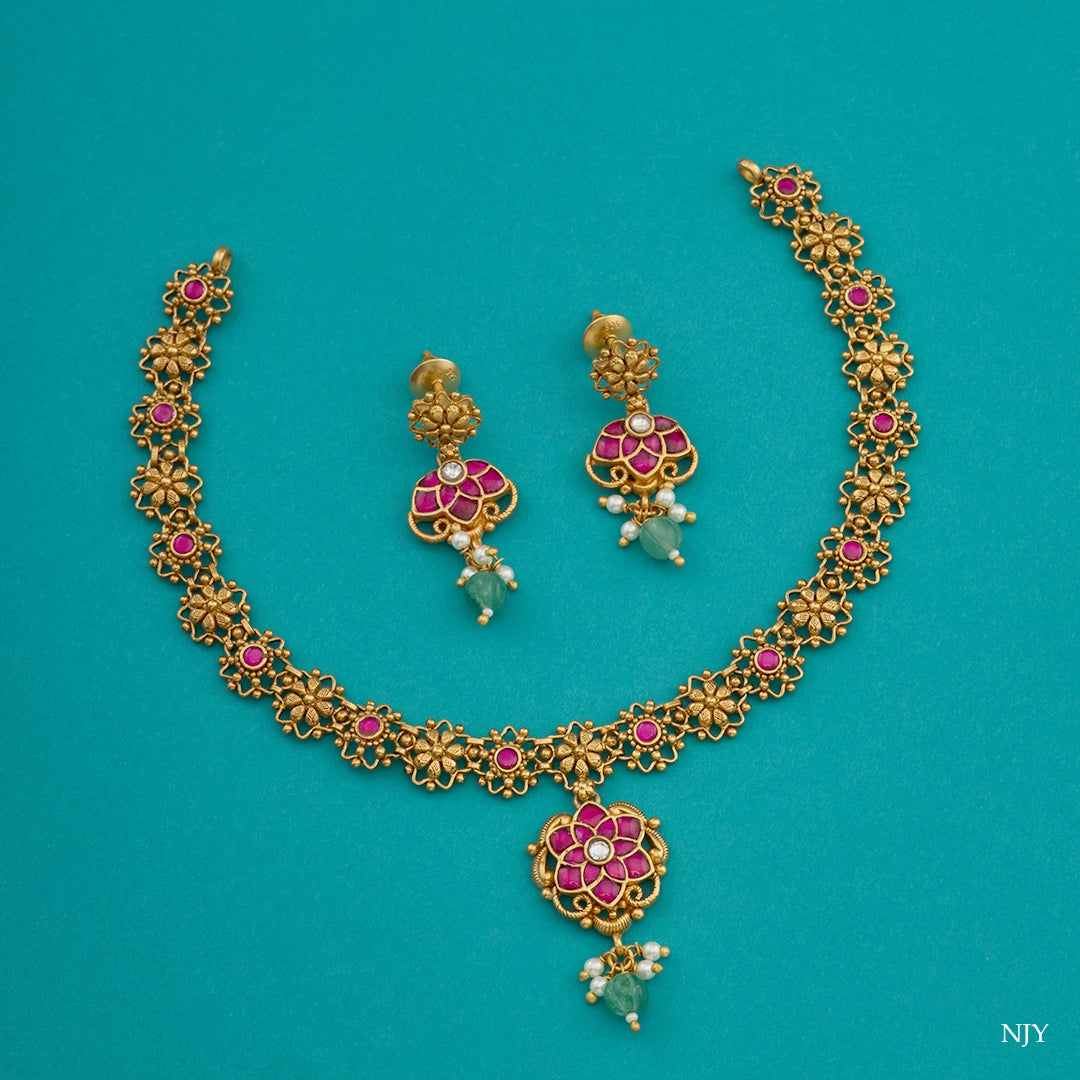 RUBY BLOSSOM FLORAL NECKLACE SET