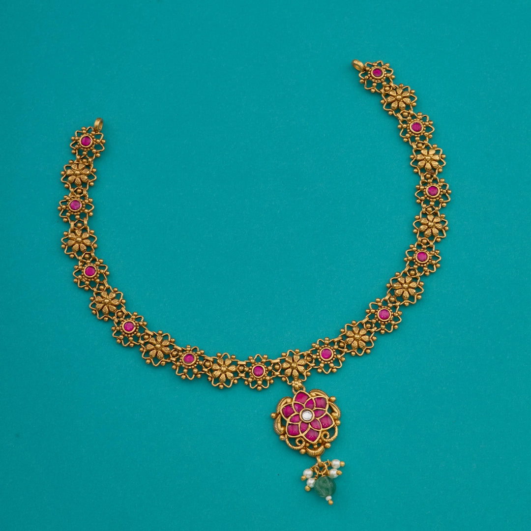RUBY BLOSSOM FLORAL NECKLACE SET