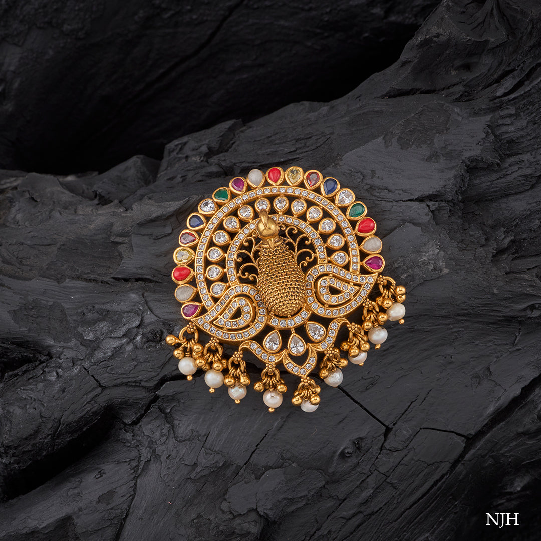 MULTICOLOR STONE PEACOCK PENDANT