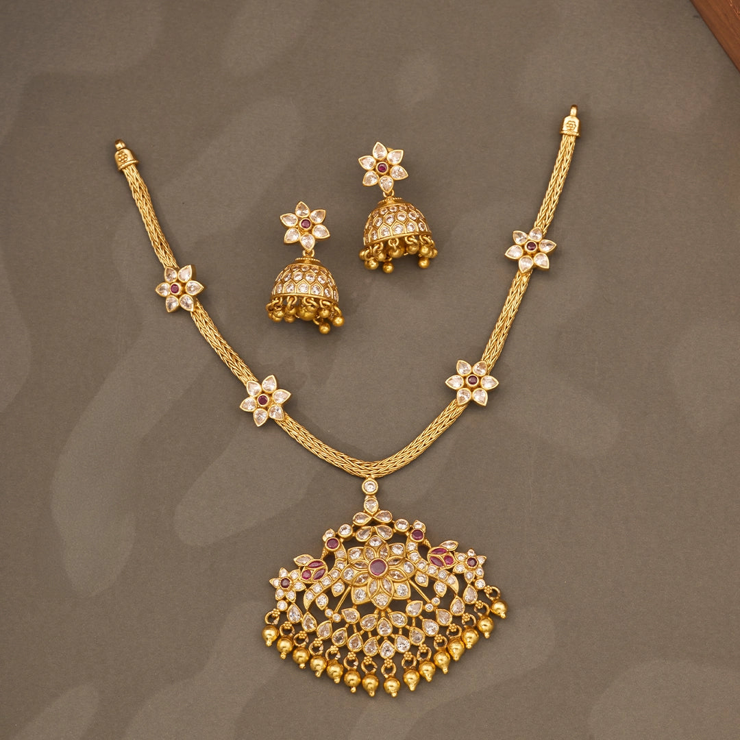 CZ BLOSSOM RUBY NECKLACE SET