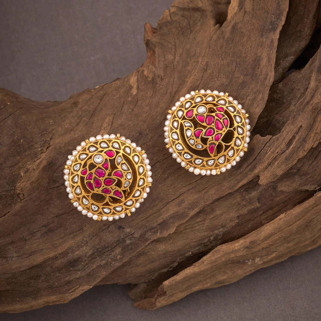 KUNDAN RUBY BLOOMS STUDS