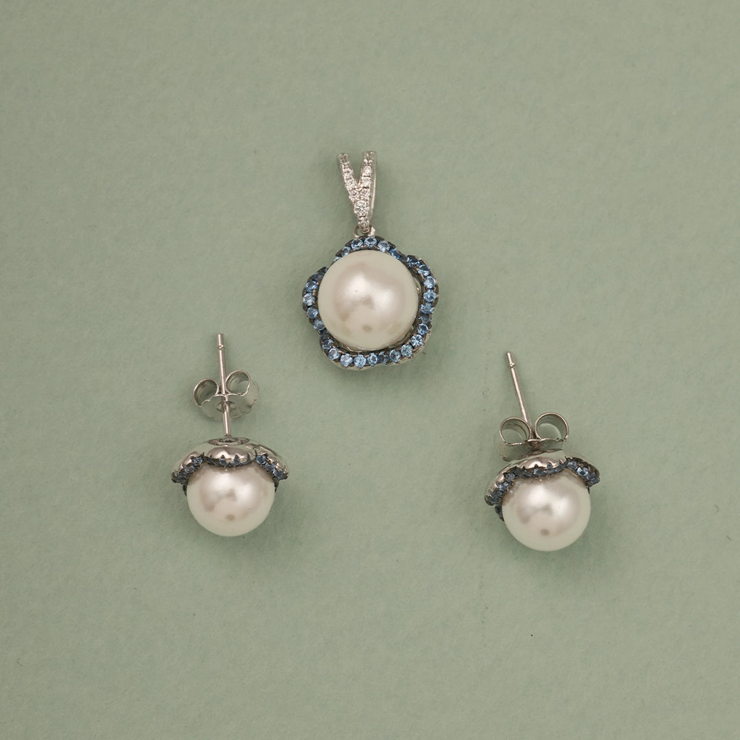 PEARL BLUE STONE PENDANT SET
