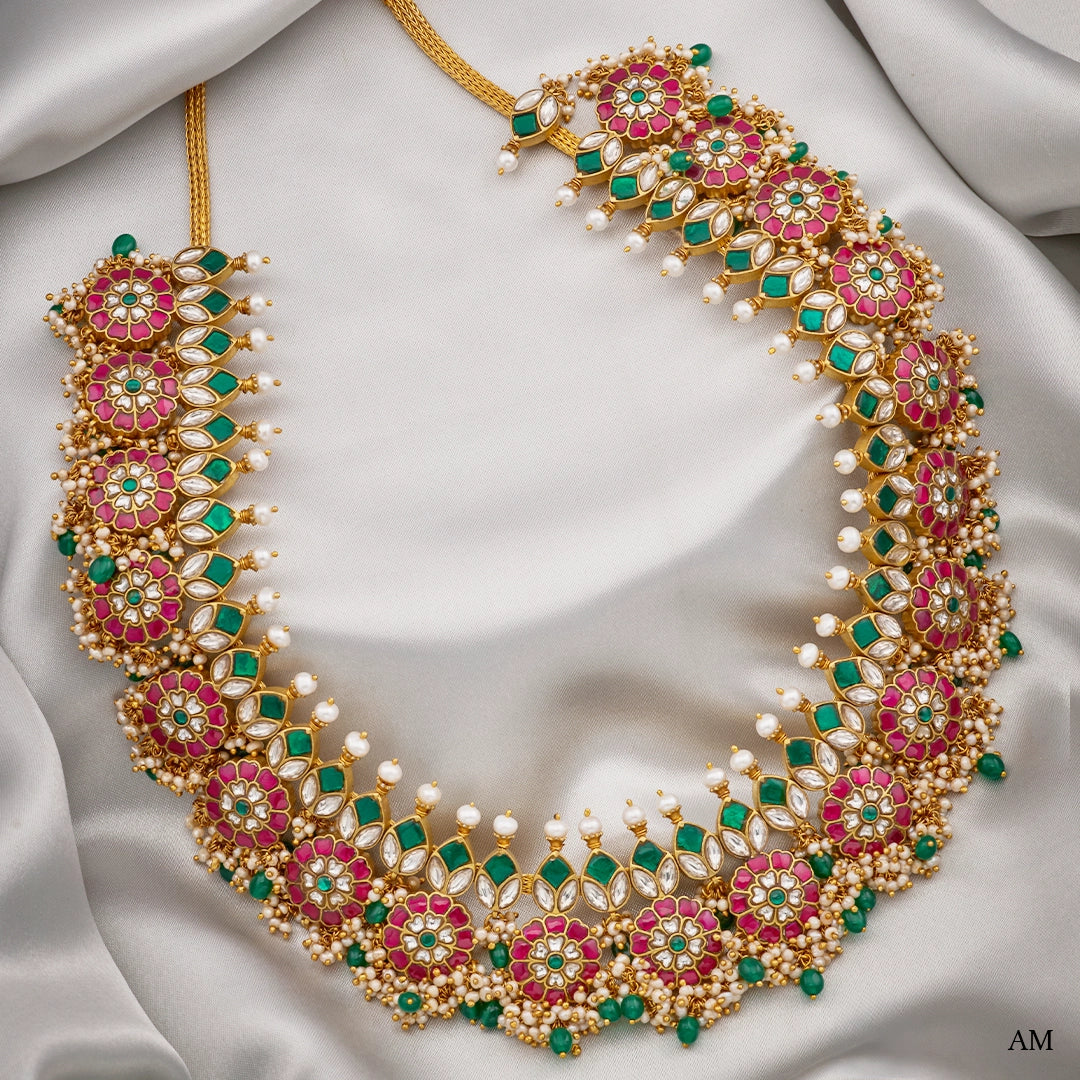 ROYAL EMERALD FLORAL BRIDAL NECKLACE