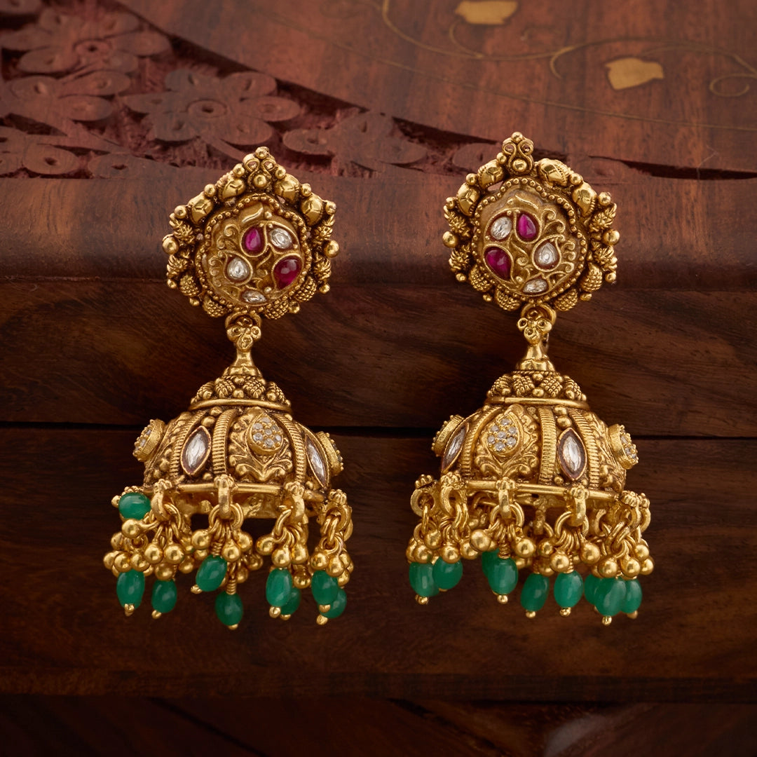 RAJWADI GREEN BEAD JHUMKAS
