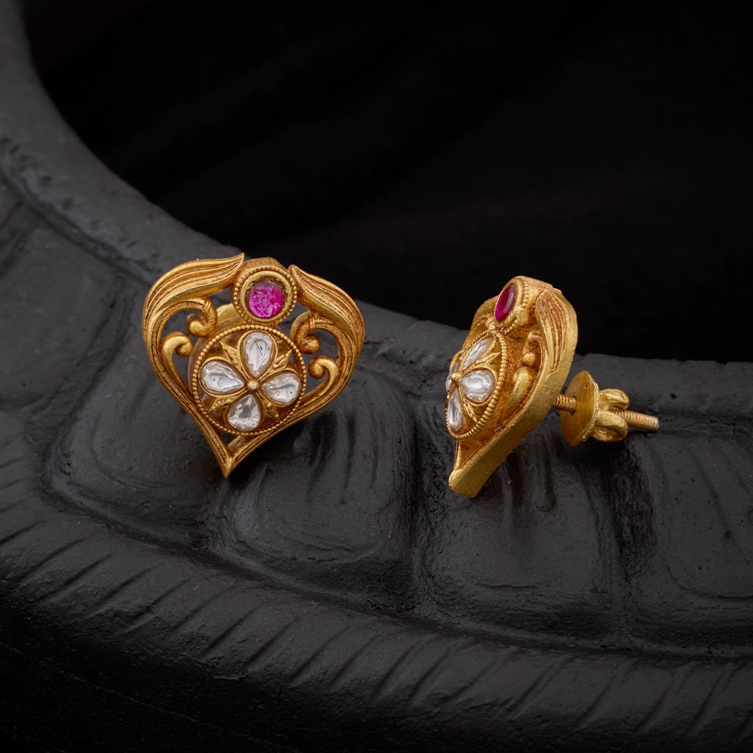 FLORAL RUBY HEART STUDS